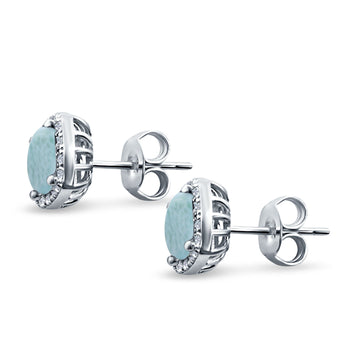 Halo Cushion Engagement Earrings Natural Larimar 925 Sterling Silver